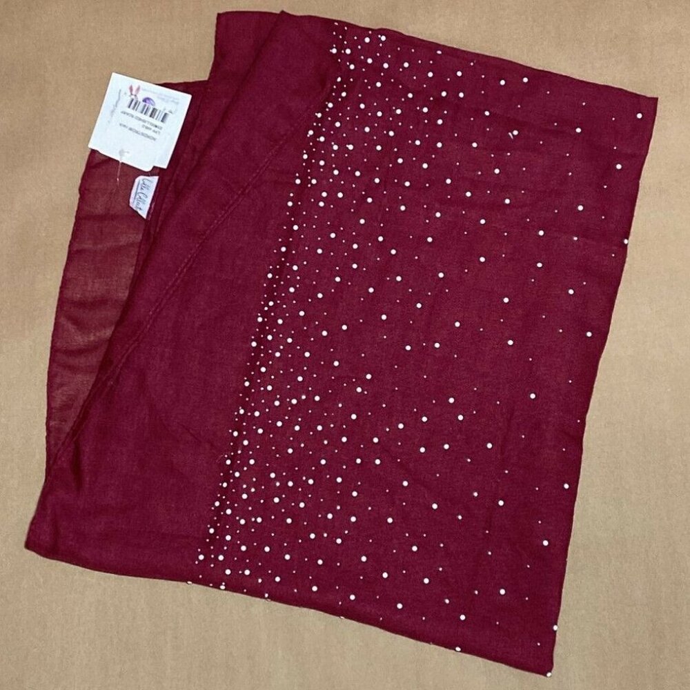 Lulla Collection by Bindya Pearl Embellished Scarf Burgundy Red Lightweight